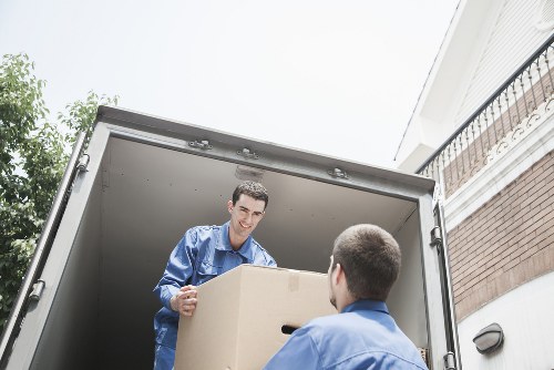 Removal van and moving equipment arranged for a West Hampstead flat relocation